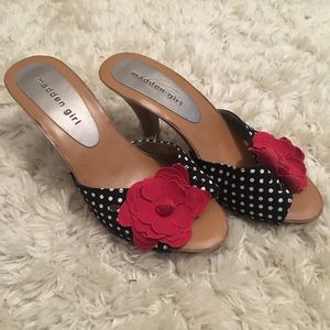 Madden Girl polka dot flower heeled sandals 8
